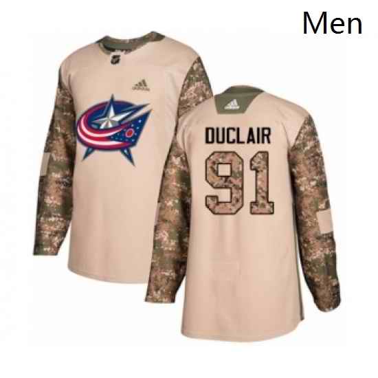Mens Adidas Columbus Blue Jackets 91 Anthony Duclair Authentic Camo Veterans Day Practice NHL Jersey